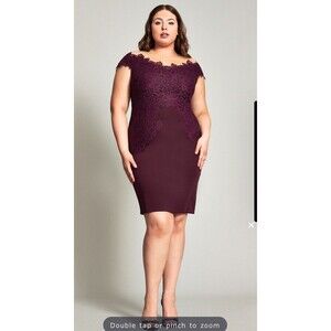 NWT Tadashi Shoji Olivine Lace Neoprene Cocktail Dress Plus Size 20Q Plum Purple